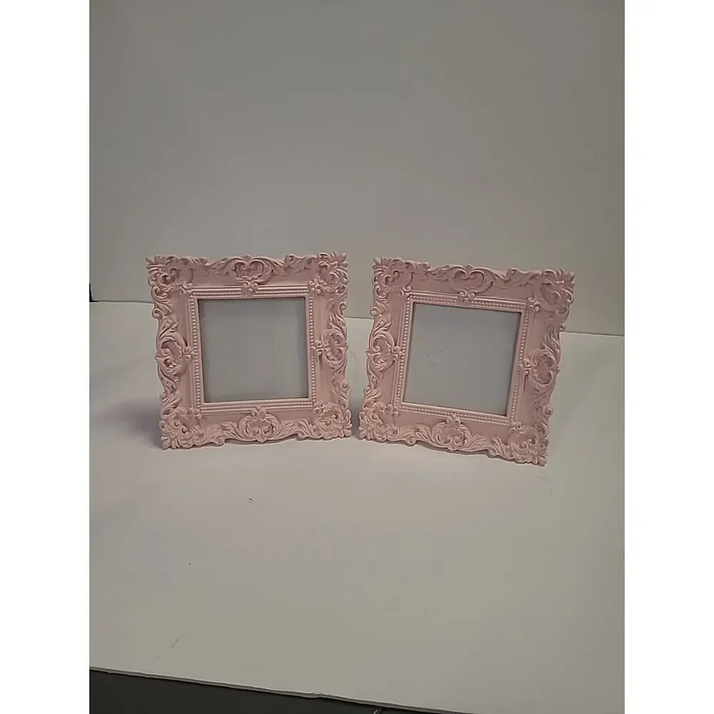 Laura Ashley Pink Ornate Picture Frame Set 4x4 Rocco Style Resin Baby Wedding